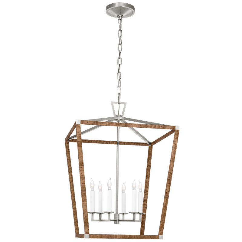 Darlana 6 - Light Chandelier, Antique-Burnished Brass/Natural Rattan, 34.25" H x 24" W x 24" D