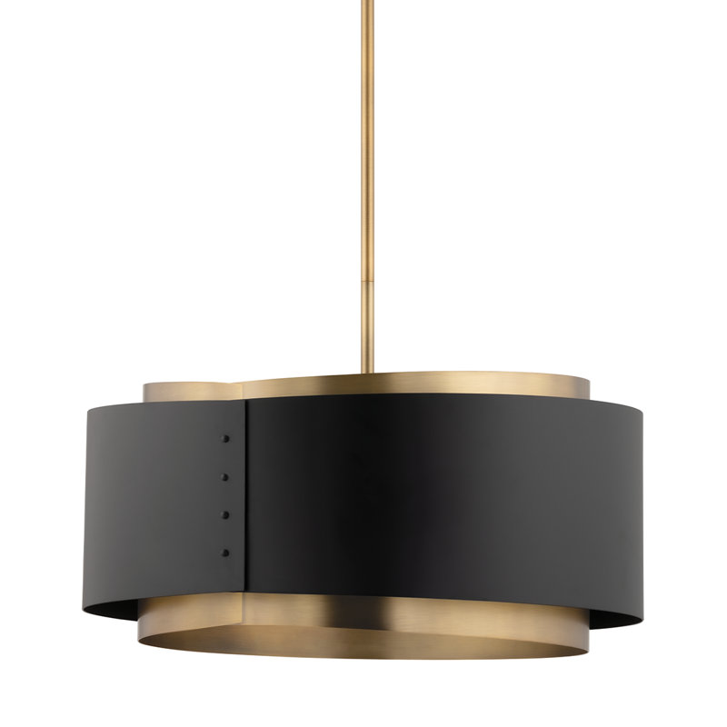 Roux Modern Patina Brass & Matte Black Drum Pendant Light - 25" Dia