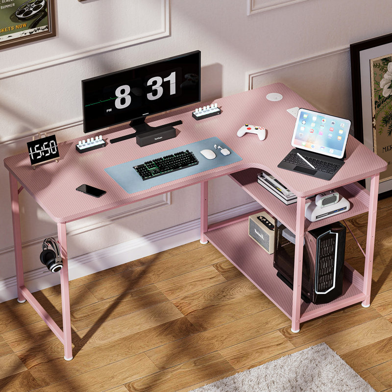 L-Shaped Computer Desk, 75cm. H x 110cm. W x 80cm. D, Pink