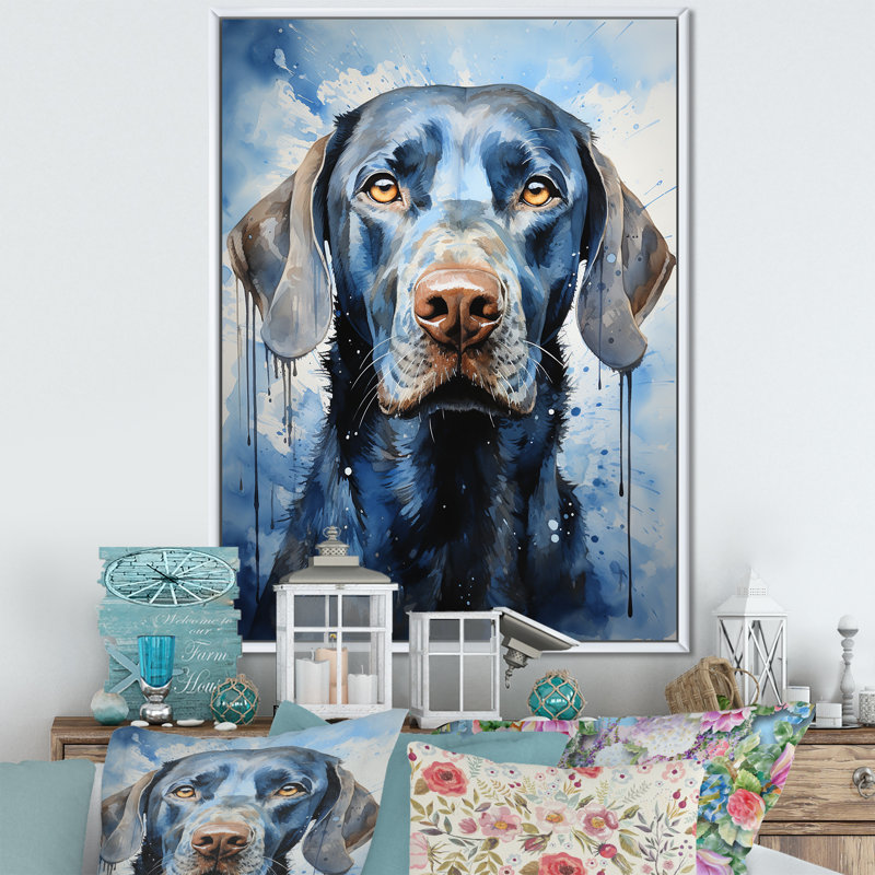 «Dog Weimaraner Majestic Portrait» sur toile, Cadre flottant blanc, H 32 po x l 16 po x P 1 po