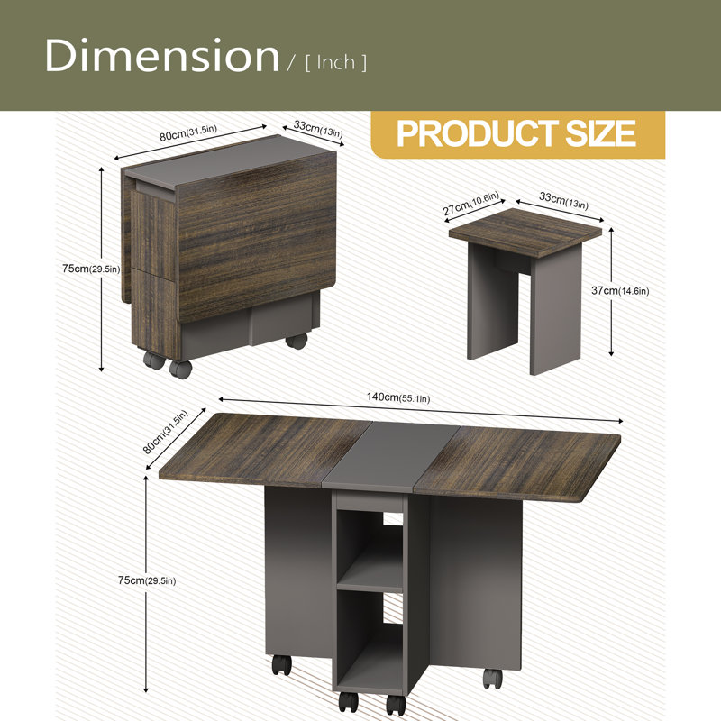 Ensemble de table de salle à manger extensible 5 pièces avec 4 chaises pour 4 personnes