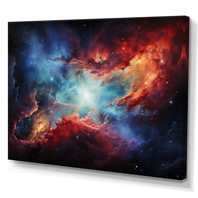 Rêve galaxie astronomique orange bleu sur toile, H 34 po x l 44 po x P 1,5 po, Toile tendue