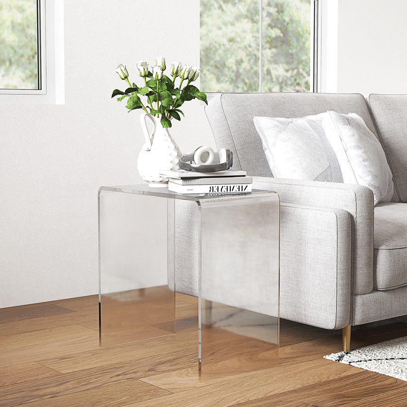 Table basse rectangulaire longue en acrylique à cascade de 15 mm d'épaisseur, H 21,07 po x L 21,04 po x l 12,08 po