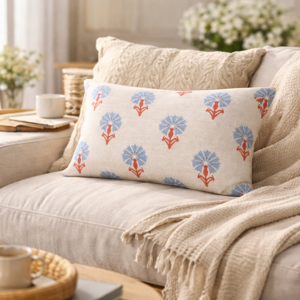 Amala 20" x 3" Sunbrella® Throw Pillow, Mira Bluebell