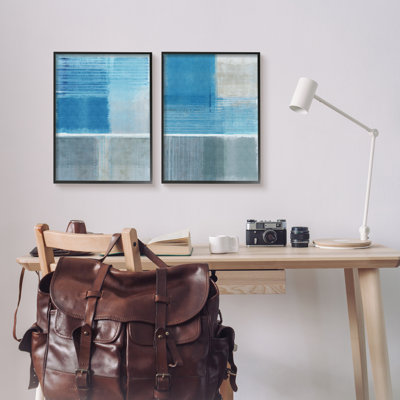 «Blue Rustic Abstraction», impression sur bois 2 pièces