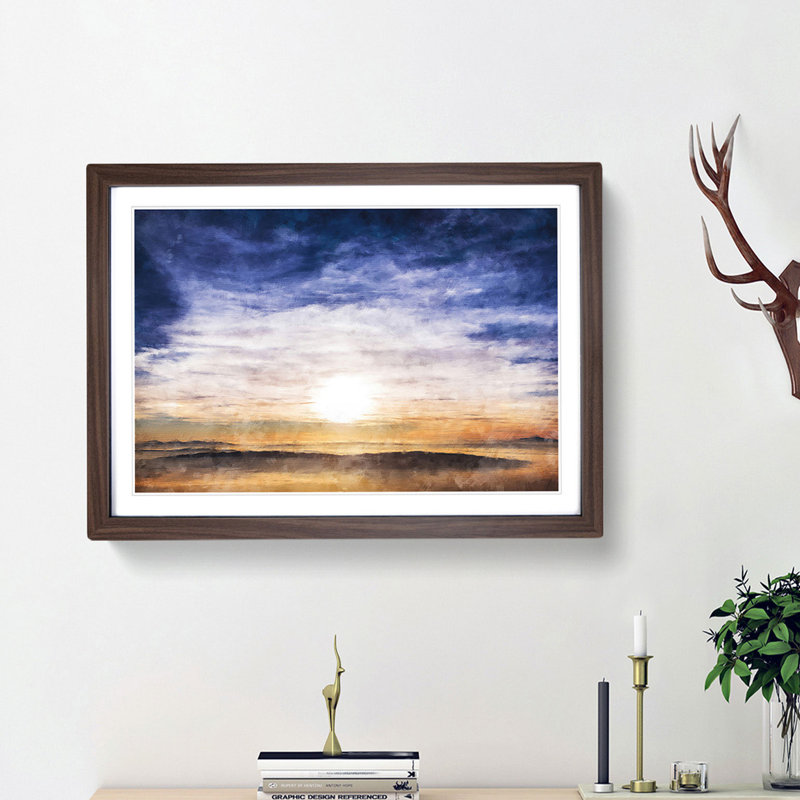 Mount Subasio in Italy - Picture Frame Painting Print, 62cm H x 87cm W x 2cm D, Walnut Framed