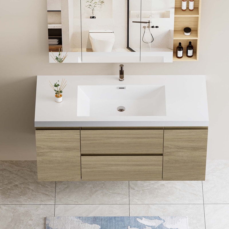 Floating Bathroom Vanity With Single Sink, Oak