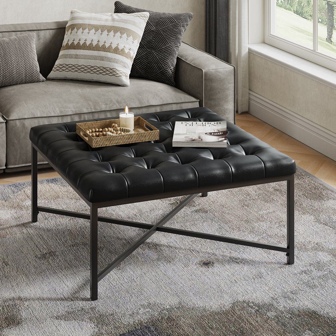 Anahli Tatiana Modern 36.5"W Genuine Leather Coffee Table with Button-Tufted Wade Logan® Table Top 