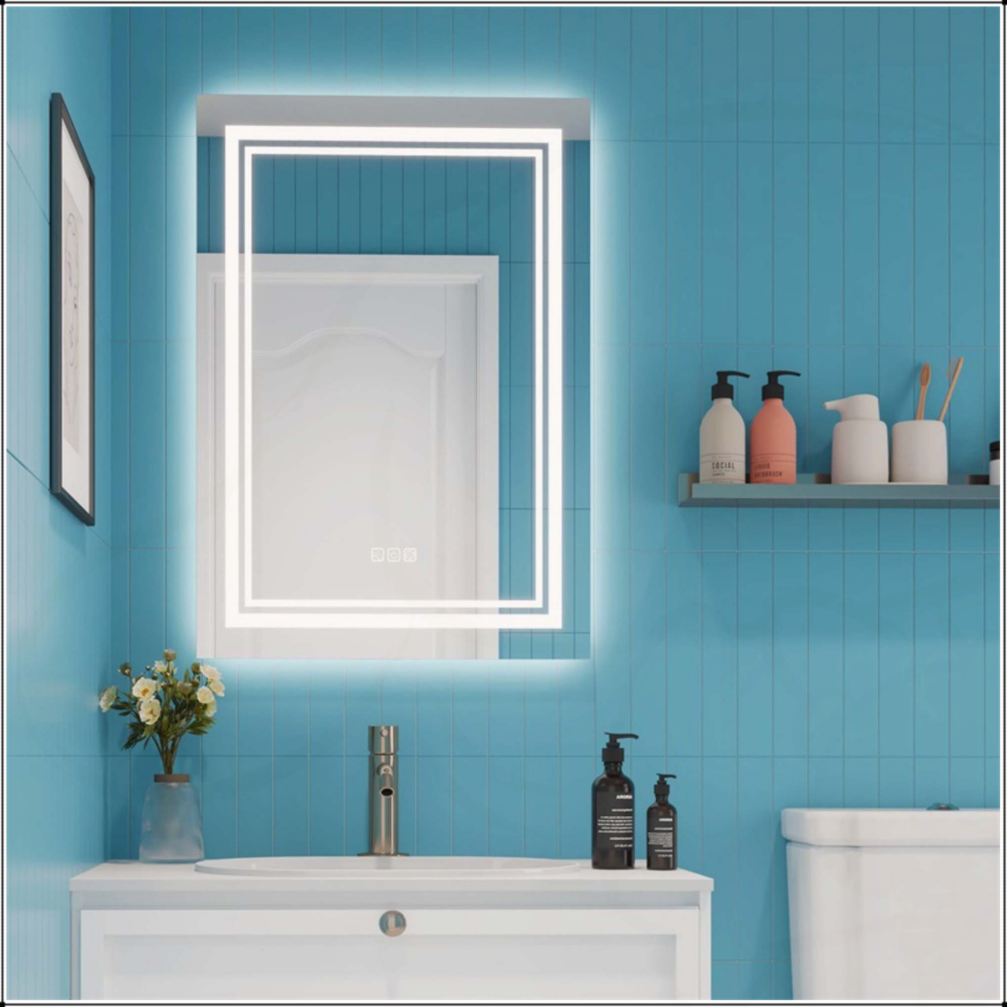 Orren Ellis LED Bathroom Mirror with Lights, Stepless Dimmable, Double ...