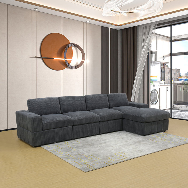 Ogunquit Upholstered L-Shaped Sectional Reversible, Gray Microfiber