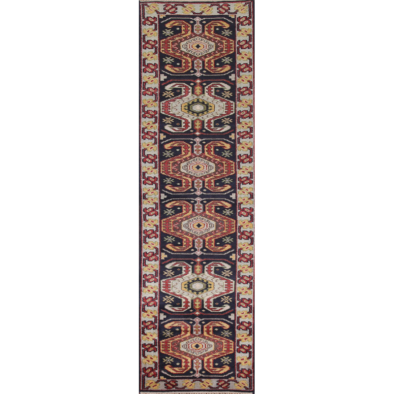 Tapis de couloir oriental bleu marine traditionnel 3 x 12