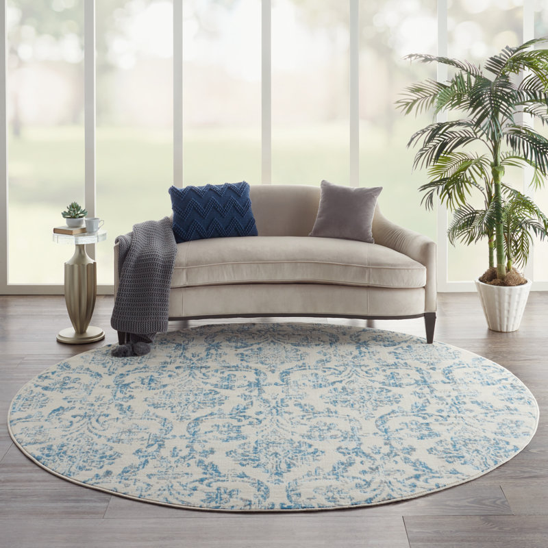 Tapis ivoire / bleu Yurig, Rond 8 pi