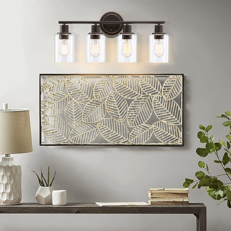 4-Light Bathroom Light Fixture with Clear Glass Shade, Bronze
