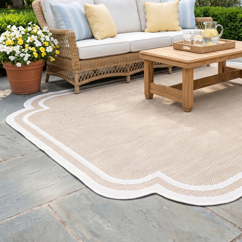 Skiles Outdoor Area Rug, Rectangle 7'10" x 10', Tan/Cream