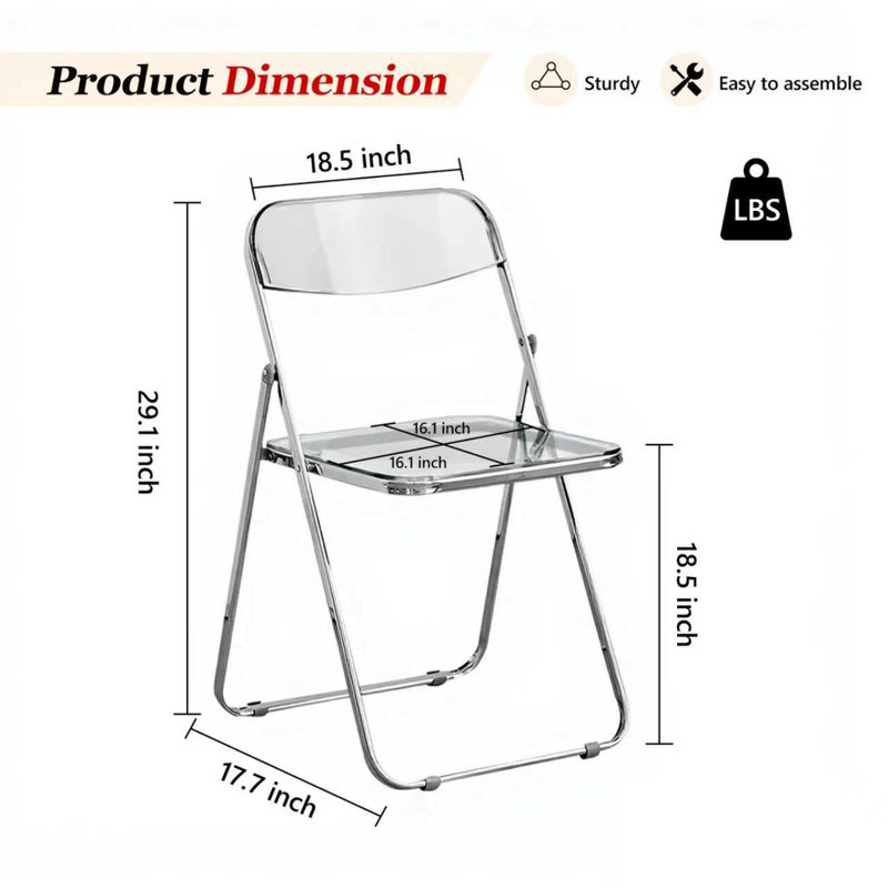  Ensemble de 6 chaises de salle à manger pliables en acrylique avec structure triangulaire stable et patins en caoutchouc