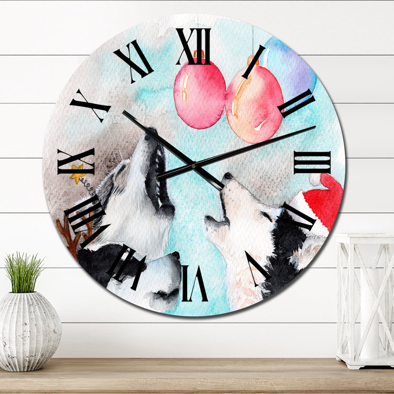 Trois drôles de chiens Husky mignons en chapeaux de Noël - Horloge murale traditionnelle, Petit
