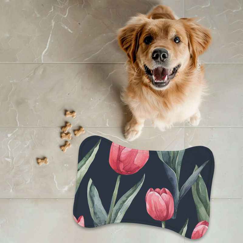Seamless Tulip Patterns - 1 Piece Bone Shape Feeding Mat, Medium (18")