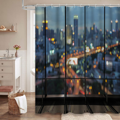 Rideau de douche avec 12 crochets City Night