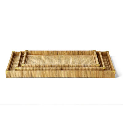 Set Of 3 Rattan Square Tray