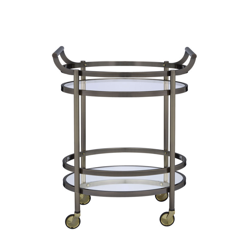 Chariot de service en verre transparent Lakelyn, Bronze Antique