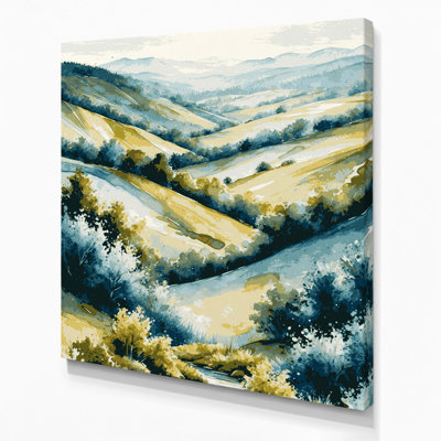 Aquarelle, paysage, toile grise, art mural
