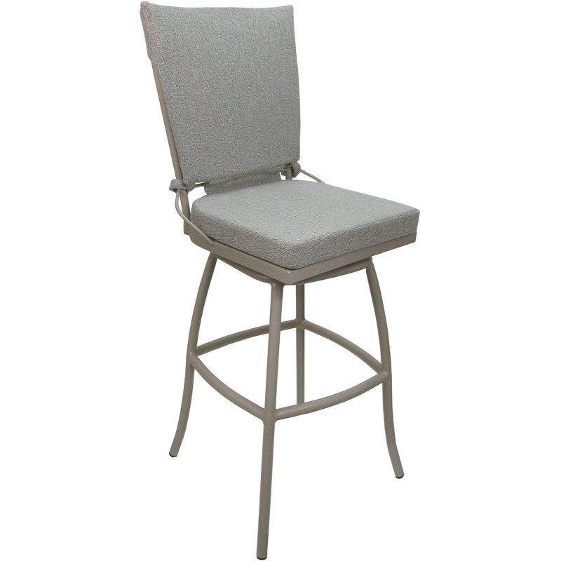 Tabouret de bar extérieur en aluminium avec coussin Kyeler, Blanc, Beige, 30"