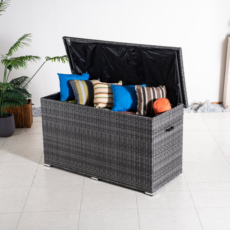 Boîte de rangement en rotin 259 gallons, grande boîte de rangement pour terrasse , Gris