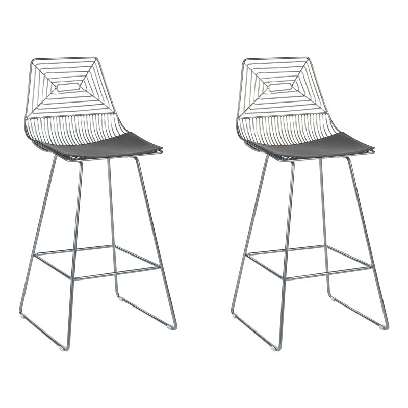Anjail Upholstered Counter Stool with Metal Frame, Silver