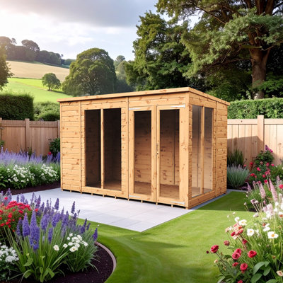  Pent Summerhouse Shiplap Tongue & Groove 10X6 Double Door With Windows