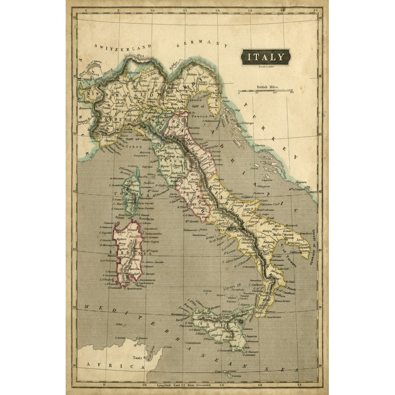 Thomsons Map Of Italy - Wrapped Canvas Art Prints, 46cm H x 30cm W