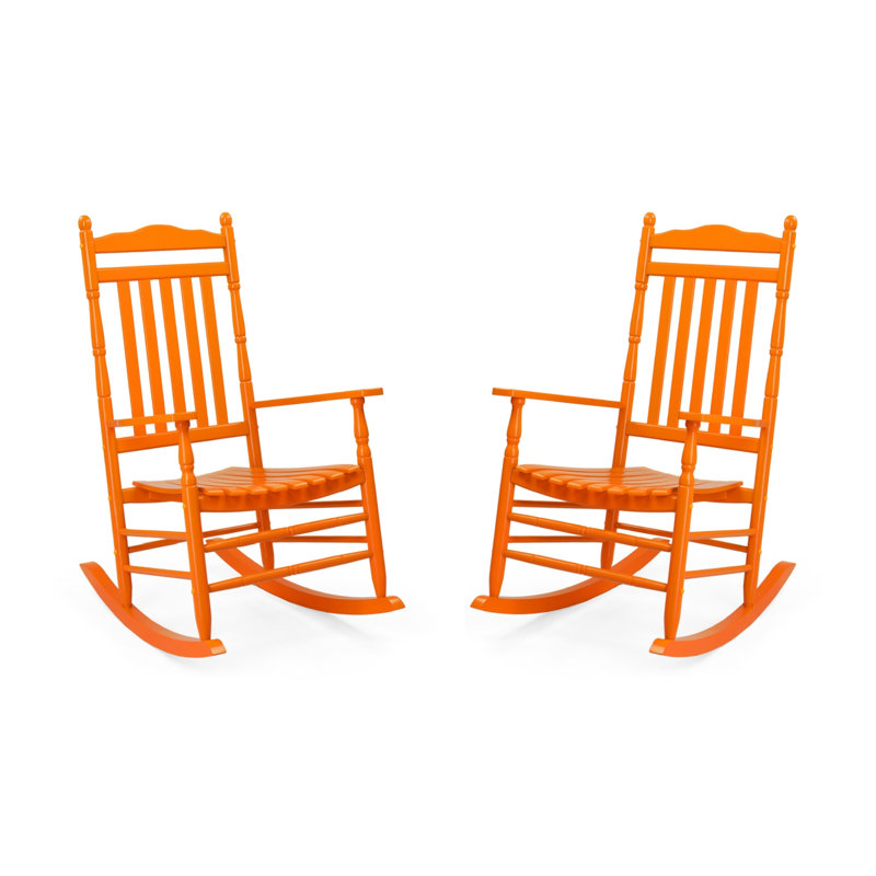 Ensemble de chaises berçantes de patio en bois massif tournées (ensemble de 2), Orange