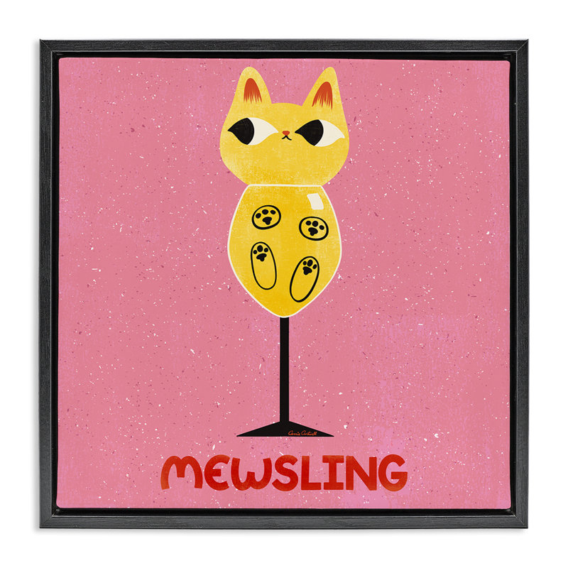 Cadre flottant Mewsling Cat Wine, design par Carrie Cantwell, H 18 po x l 18 po, Cadre flottant noir de jais