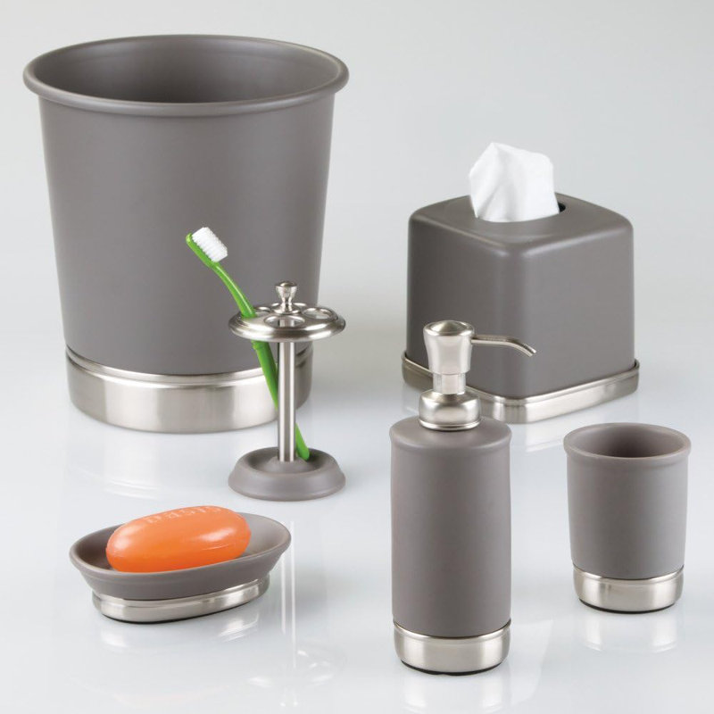 iDesign Soap Dispenser for Bathroom or Vanity - Holds Hand Soap or Lotion, Matte Gray/Brushed Nickel