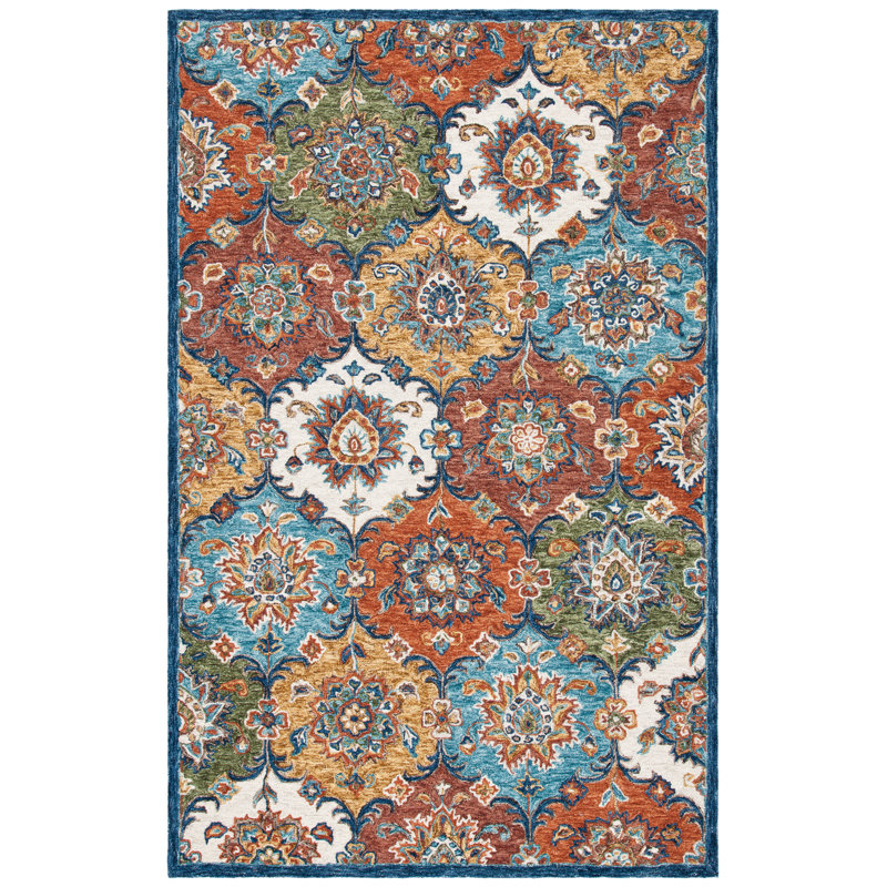 Tapis bleu / rouille en laine touffeté à la main Calders, Rectangle 9 pi x 12 pi