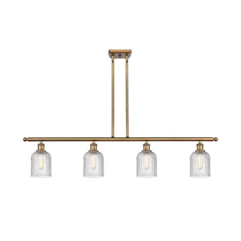Luminaire suspendu pour îlot de cuisine 4 lumières Fiennes, Laiton brossé, Gris fumée clair