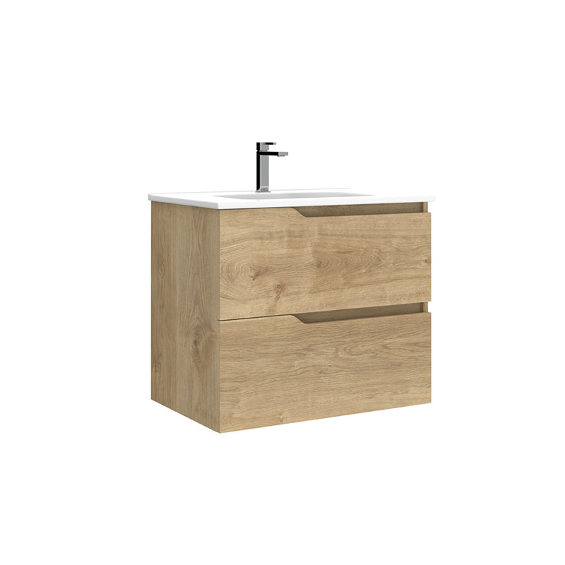 Menta 28.0'' Single Bathroom Vanity with Ceramic Top, Natural Oak