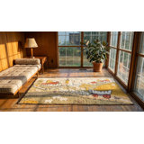 Small Antique American Folk Art Prairie Town Farm Animal Scene Hooked Rug