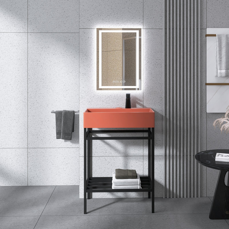 Meuble-lavabo autoportant blanc l 24 po x P 14 po x H 34 po avec plateau en céramique blanche, Rouge, Noir, noir, noir, noir