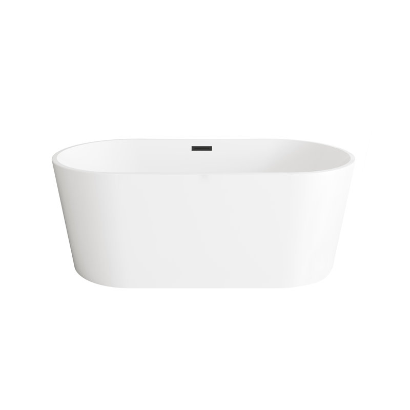 59 Inch Bathtub in Glossy White with Trim, Matte Black