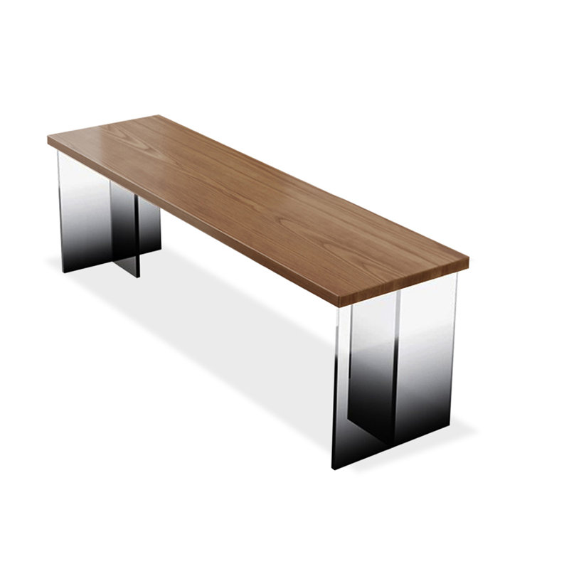 Brown+Black Rectangular Solid Wood+Acrylic desk, 29.53" H x 62.99" W x 23.62" D
