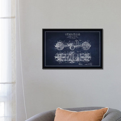 " Edward N. Darrow Gyrocycle Patent Sketch (Navy Blue) " by Aged Pixel