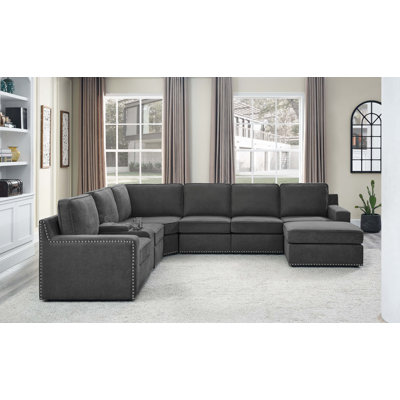 Akshada 128" Wide Reversible Modular Corner Sectional with Ottoman by Lark Manor