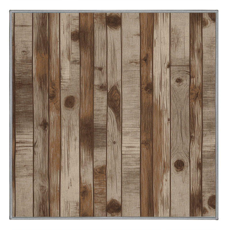Washable Rustic Wood Grain Farm Area Rug, Square 4'