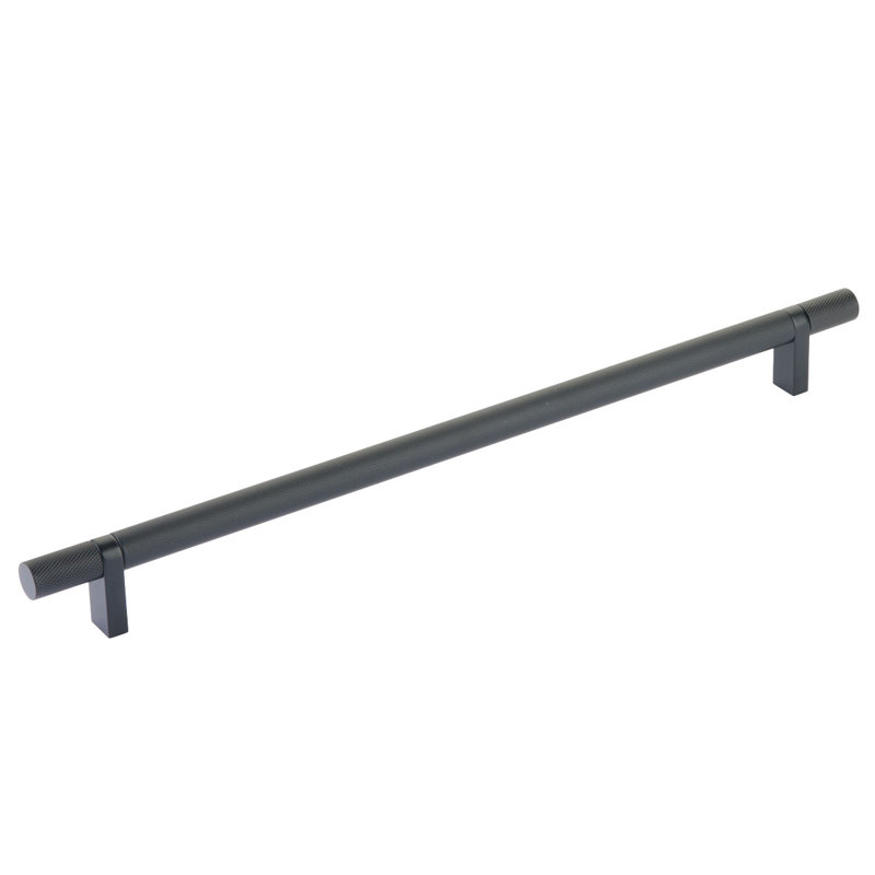 Emtek Select Cabinet Pull 12" Center-to-Center w/ Rectangular Bar Stem & Knurled Bar, Flat Black