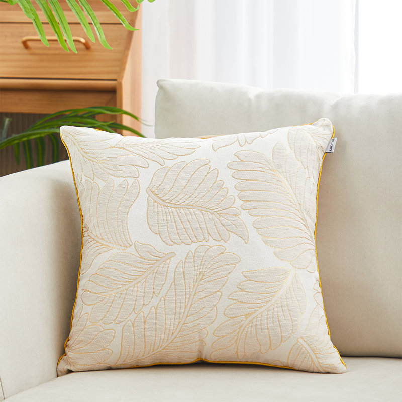 Floral Chenille Throw Pillow, Cream