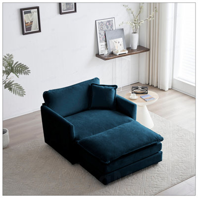 Chaise d'appoint moderne avec repose-pieds et confortable fauteuil rembourré en chenille pour le salon et la chambre à coucher