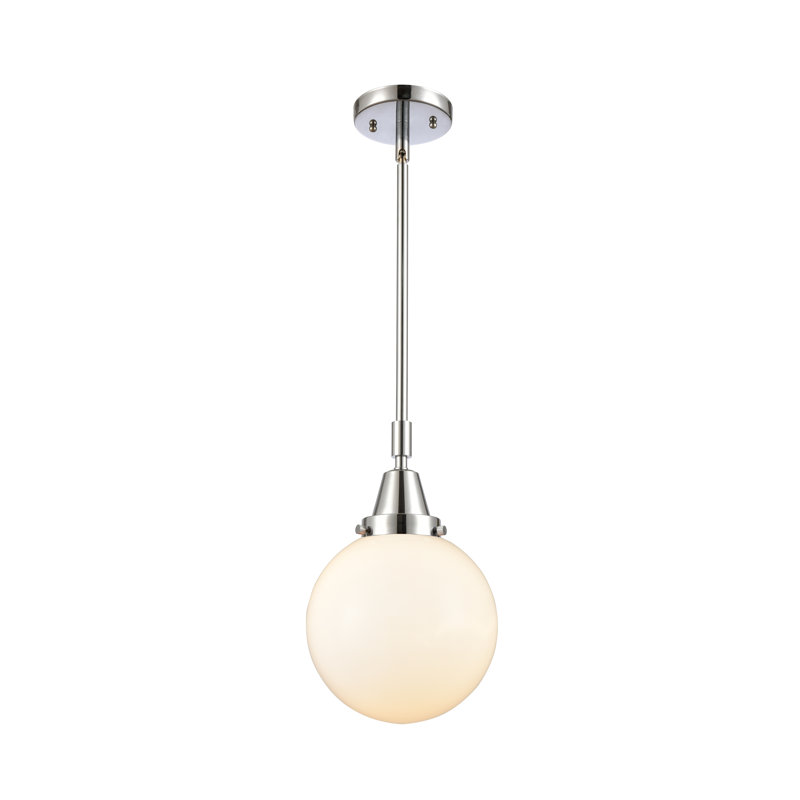 Luminaire suspendu sphère 1 lumière Lorri, Blanc mat, H 45,62 po x l 8 po x P 8 po, Chrome poli