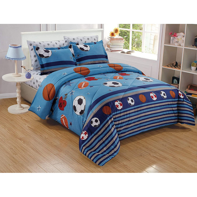 Twin Blue Microfiber Sports Comforter Bedding Set