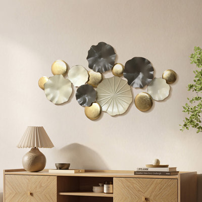 45'' Modern Metal Wall Decor with Lotus Leaf Discs, Multicolor Minimalist Wall Art Accent