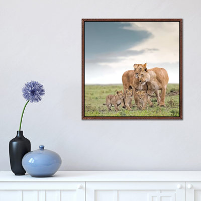 Colour Lioness & Cubs by Klaus Tiedge - Print on Canvas